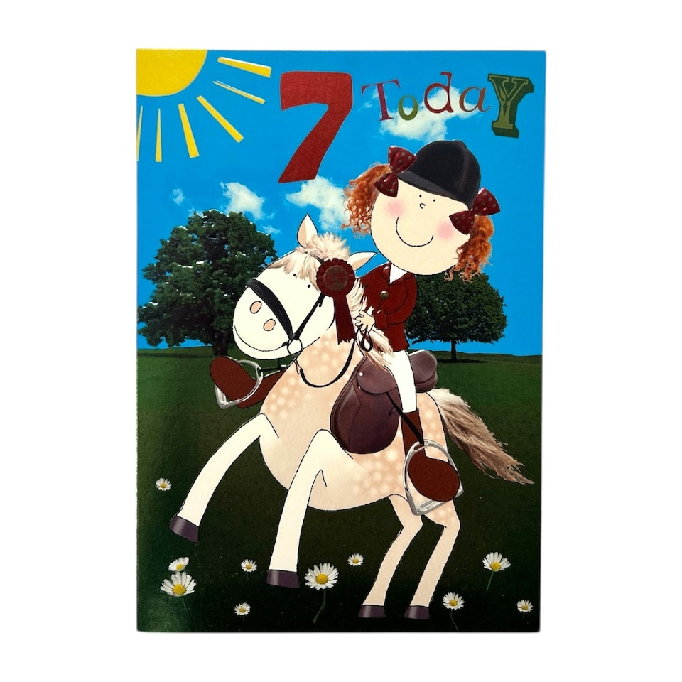 image 1 of Age 7 Juvenile Girl Riding a Horse Birthday Card