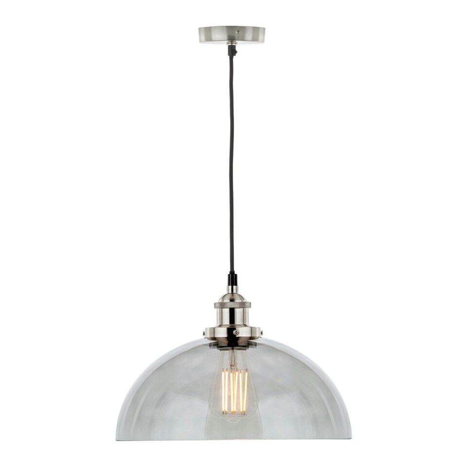 image 1 of Antique Silver Metal and Smoked Glass Dome Pendant Grey | W30xD30xH120cm