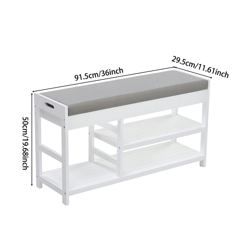 image 1 of Living and Home 2-Tier Wood Shoe Storage Bench with Padded Seat