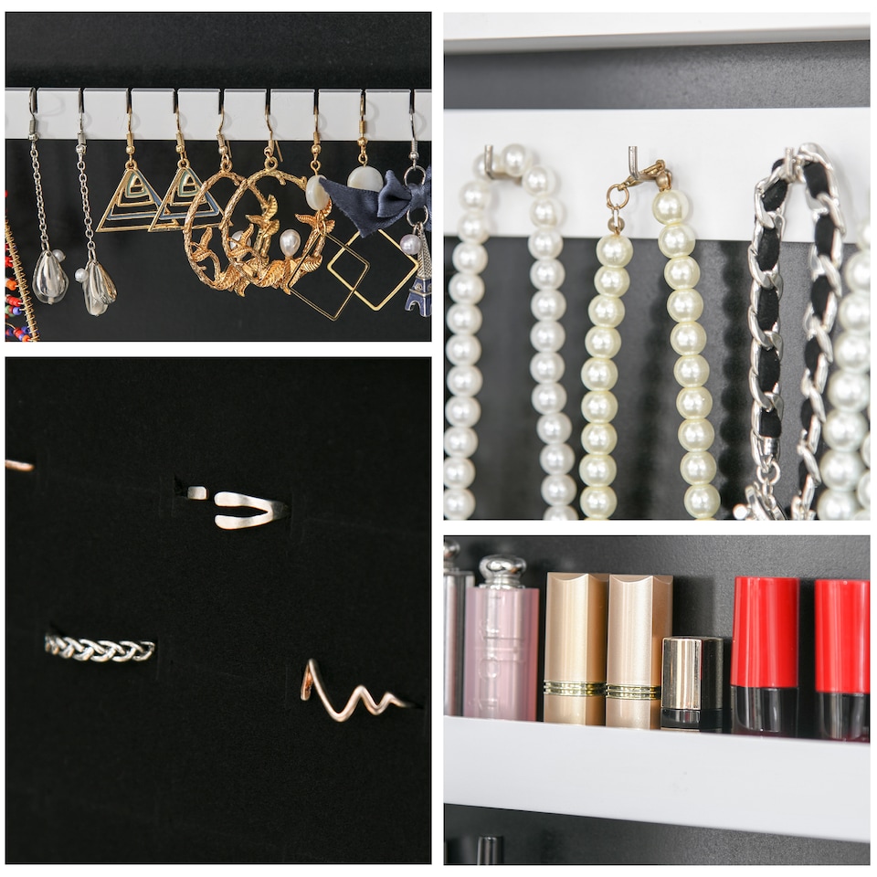 image 1 of HOMCOM Freestanding LED Full-Length Mirrored Jewelry Cabinet Warm White