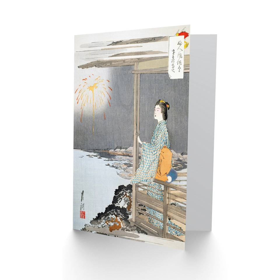 image 1 of Ogata Gekko Japanese Art Card Woman Watching Fireworks