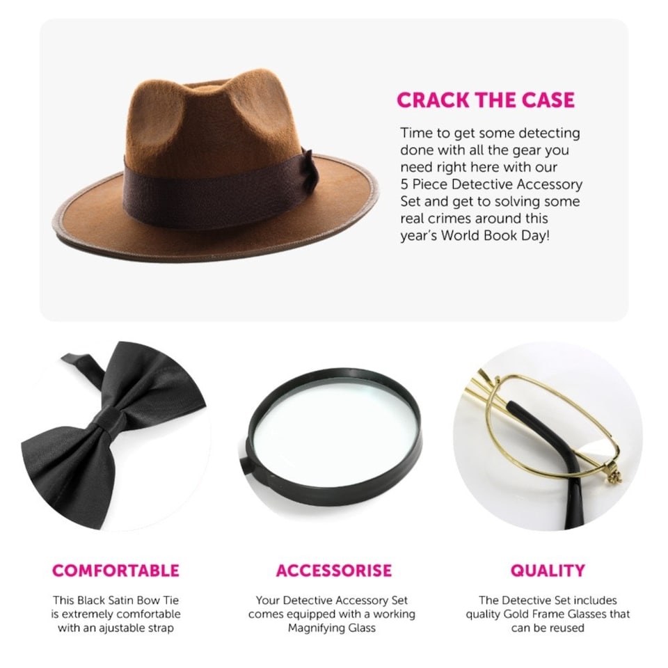 image 1 of 5 Piece Detective Accessory Set Brown | One Size
