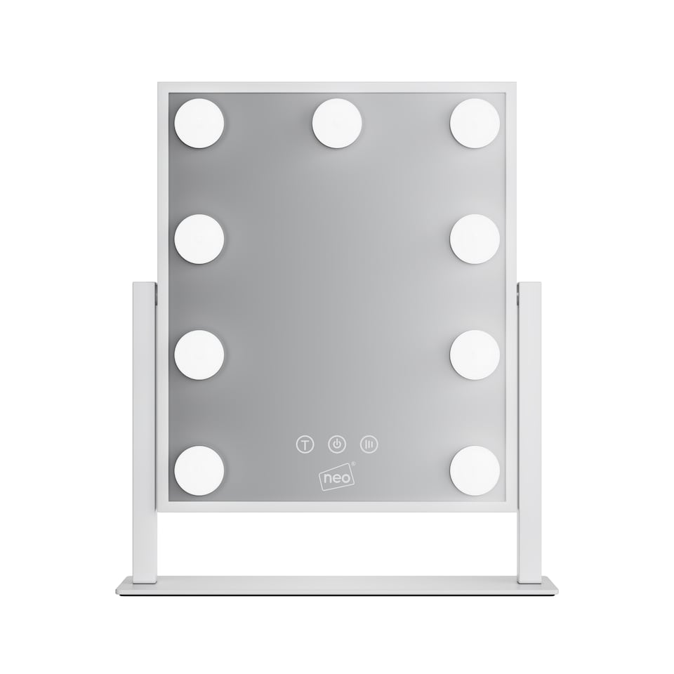 image 1 of Neo Hollywood Vanity Touch Mirror with 9 LED Bulbs Lights Makeup Lighted 360° Rotation 3 Colour Dimmable Lighting Modes