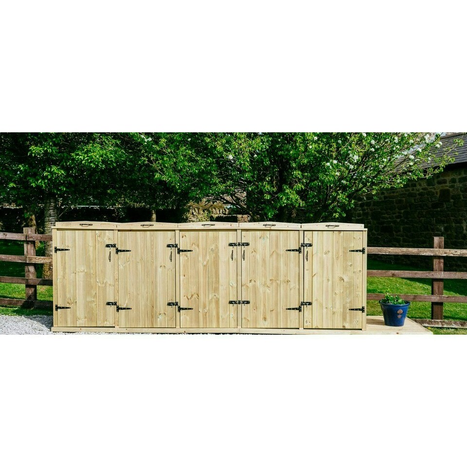 image 1 of Chatburn 4 Wheelie Bin/2 Recycle Box Store - L80.4 x W342.2 x H120 cm - Fits 4x 180L or 4x 240L Wheelie Bins & 2x Recycle Boxes Brown