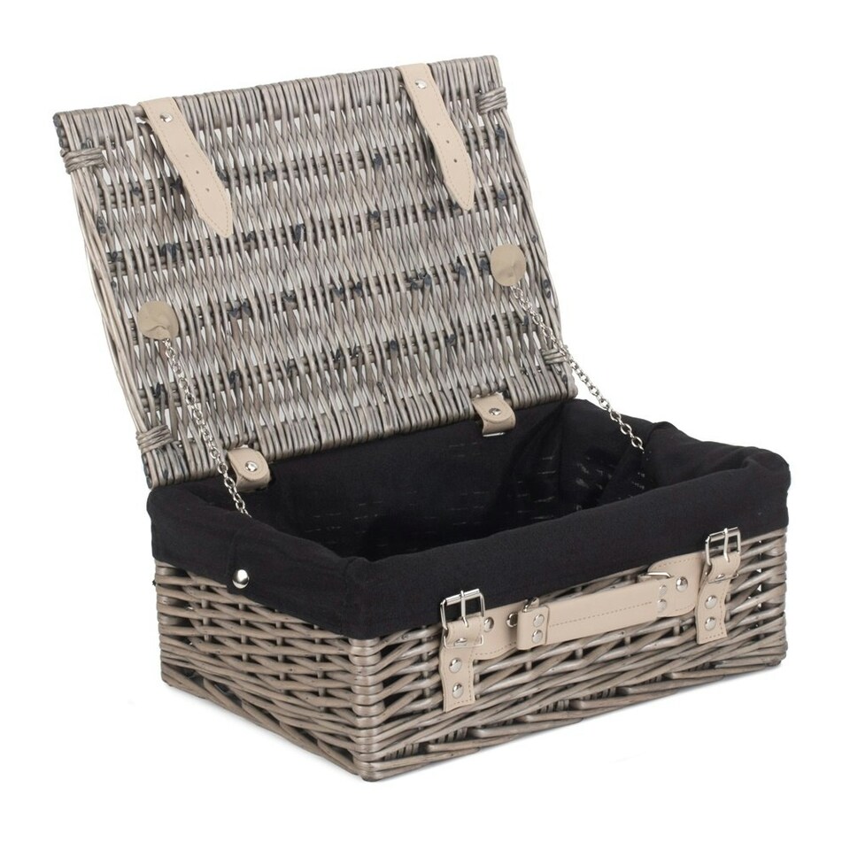 image 1 of 36cm Antique Wash Wicker Picnic Basket with Lining Blue | Blue | One Size
