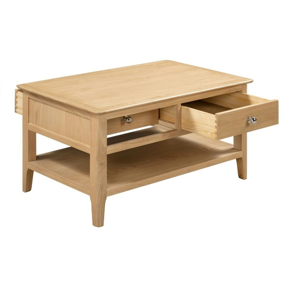 image 1 of Solid Oak Coffee Table with 2 Drawers | Brown | Brown