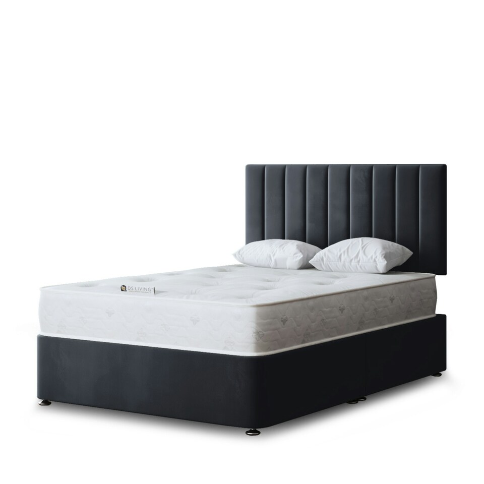 image 1 of Amelia Divan Bed with Upholstered Headboard - Grey (Steel) - Small Double