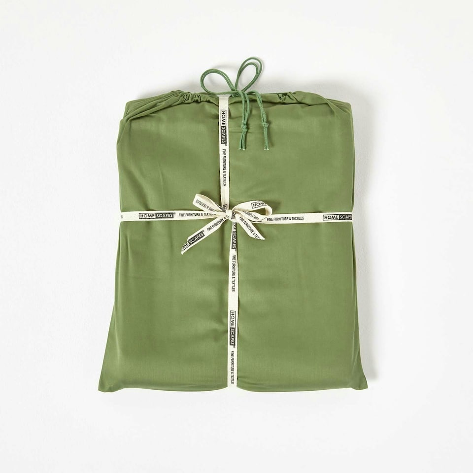 image 1 of Homescapes Moss Green Organic Cotton Fitted Sheet 400 TC, Small Double | Green | One Size