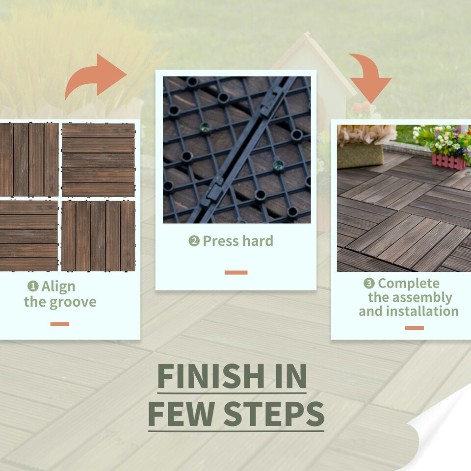 image 1 of Outsunny 27pc Floor Tiles Interlocking Solid Wood DIY Deck Tiles Outdoor Black