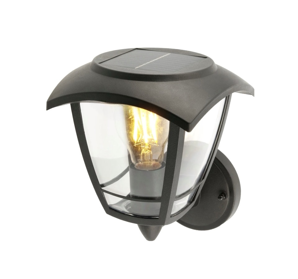 image 1 of CGC LARA Black Solar Outdoor Wall Lantern Traditional Filament Warm White LED IP44 | Black | Black | Height: 23 cm, Depth: 19.5 cm, Width: 16.6 cm