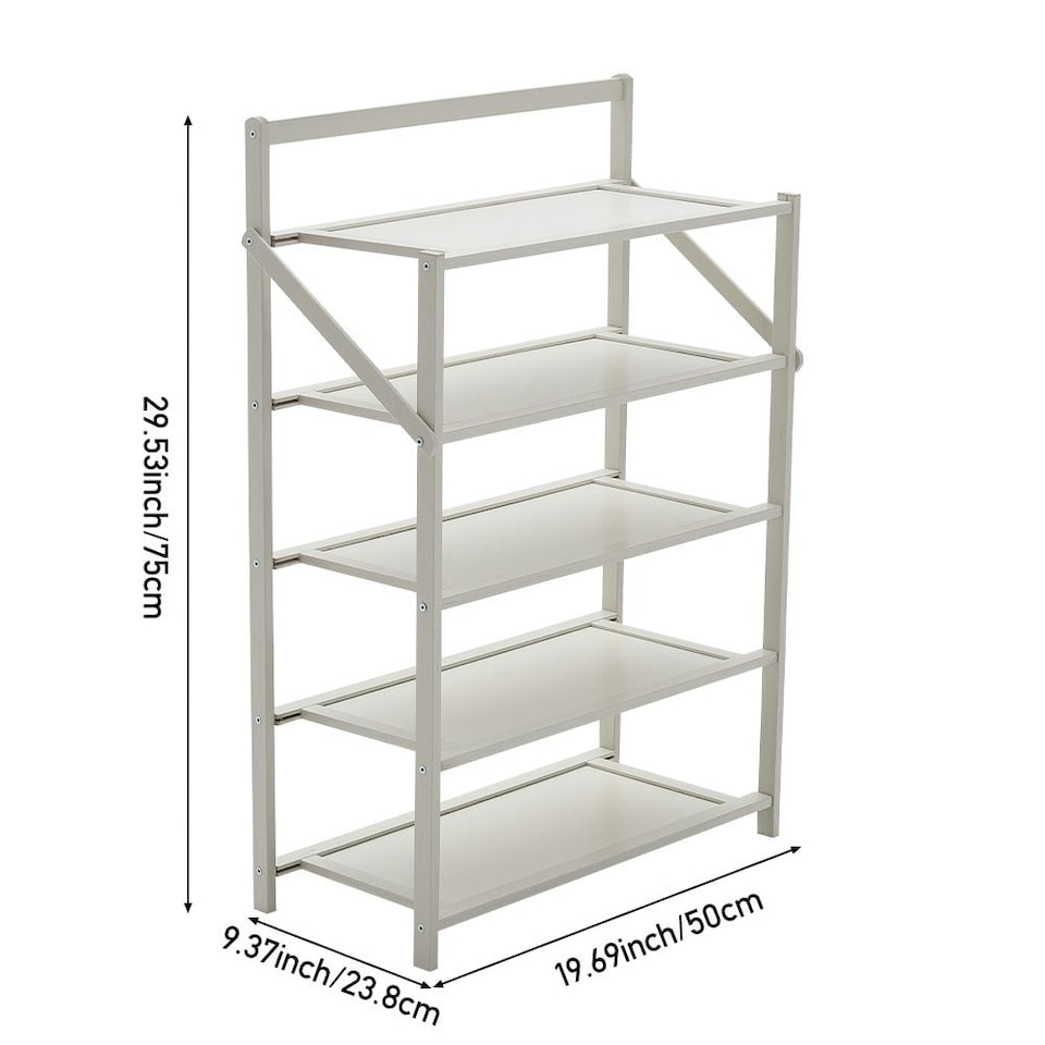 image 1 of Living and Home 5-Tier Foldable Bamboo Shoe Rack - White | White