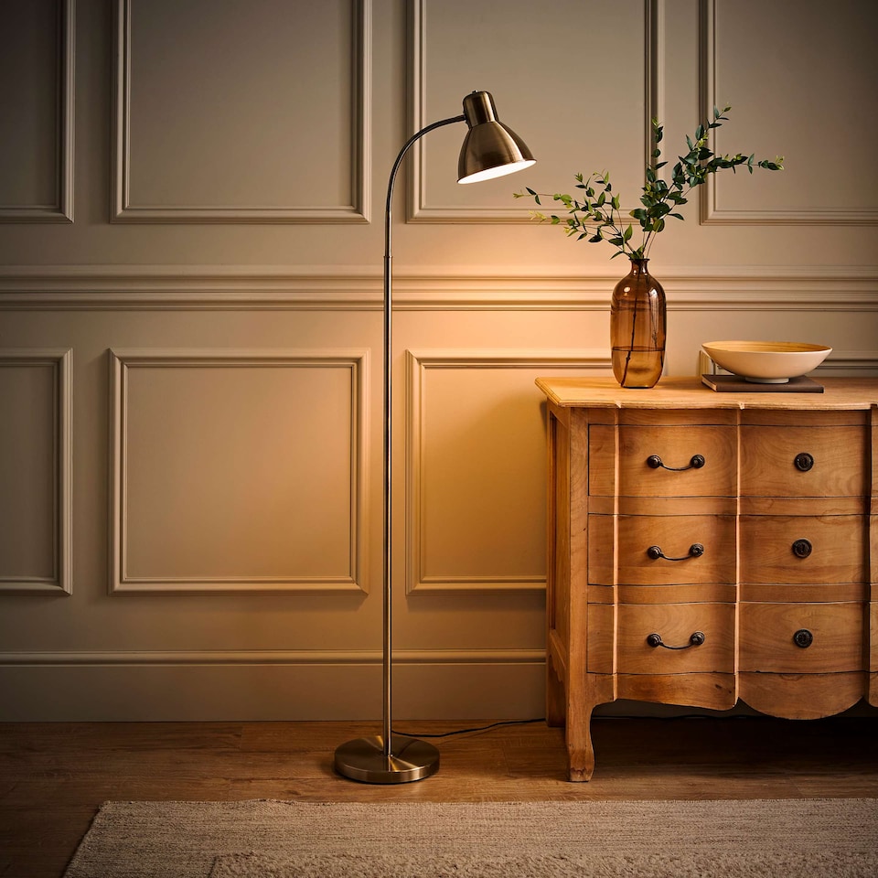 image 1 of ValueLights Flexi Neck Adjustable Floor Lamp Antique Brass | Bronze