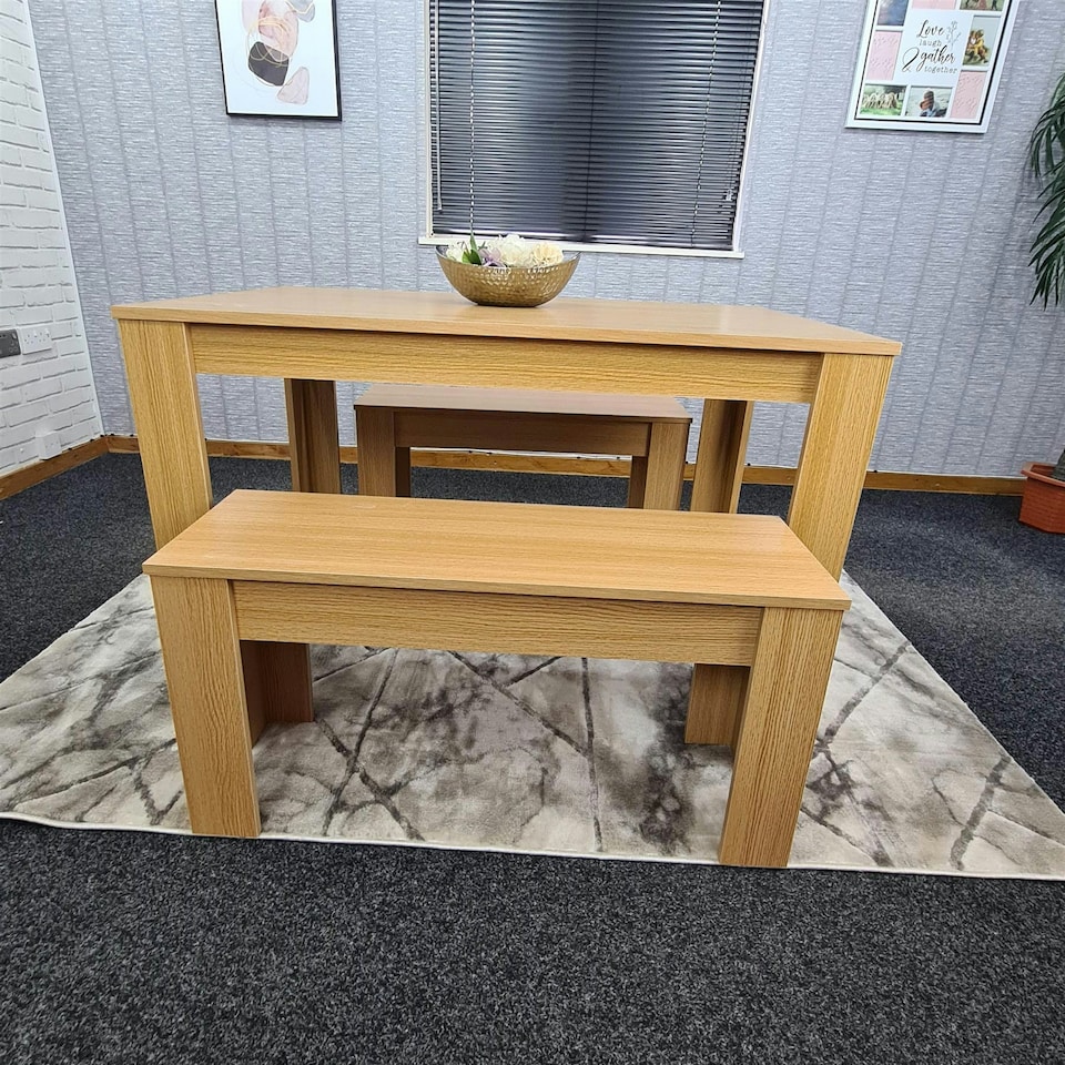 image 1 of Dining Table Set with 2 Benches Dining Room and Kitchen table set of 2 Grey