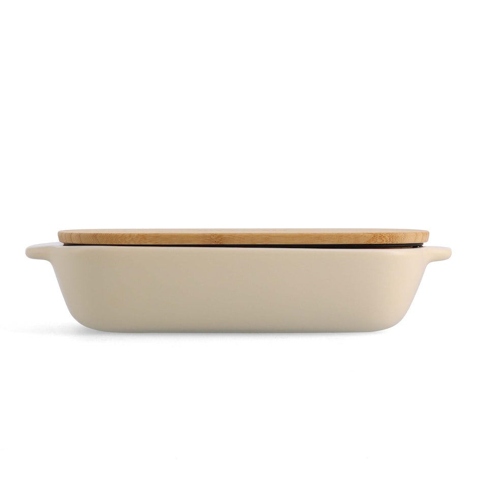 image 1 of KitchenAid Medium Baker with Bamboo Lid, Almond Cream