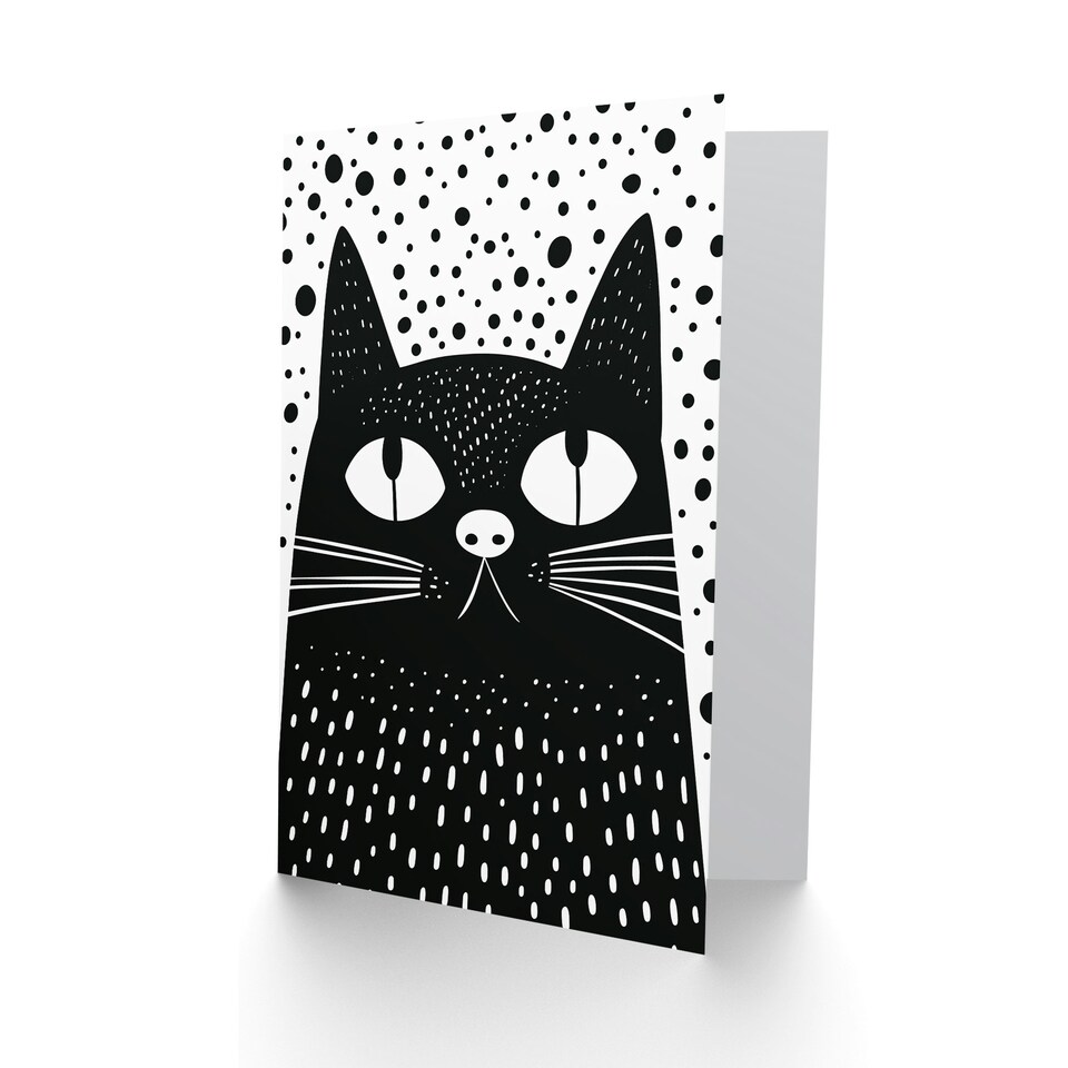 image 1 of Kitty Cat Lover Stars Dots Graphic Design Arty Birthday Card