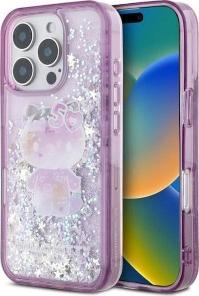 image 1 of Hello Kitty Liquid Glitter 50th Anniversary Party Case for iPhone 16 Pro Max 6.9 Purple - HKHCP16XL50PPU