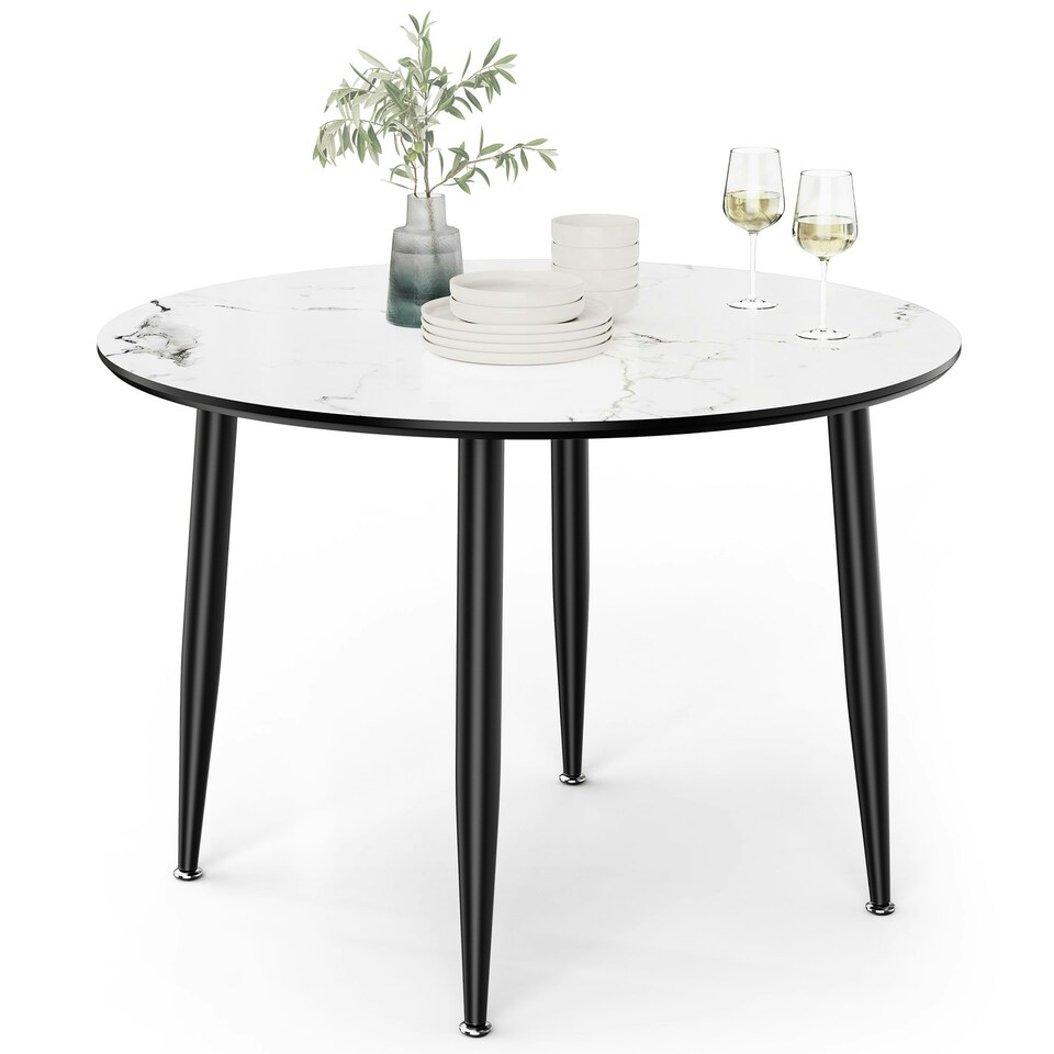 image 1 of VonHaus Round 4 Seater Marble Effect Dining Table