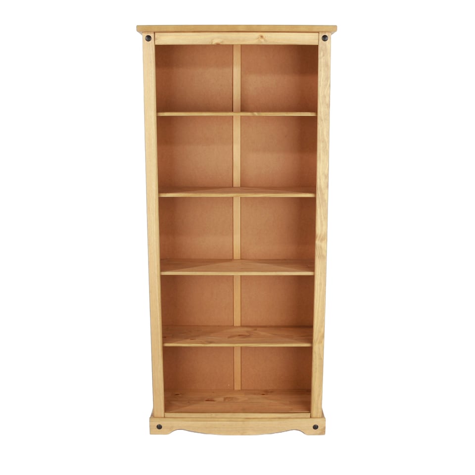 image 1 of Corona Premium Tall 5-Shelf Bookcase - Solid Pine Construction with Metal Hardware and Dovetail Detailing | Brown | Antique Waxed Pine | One Size | 1