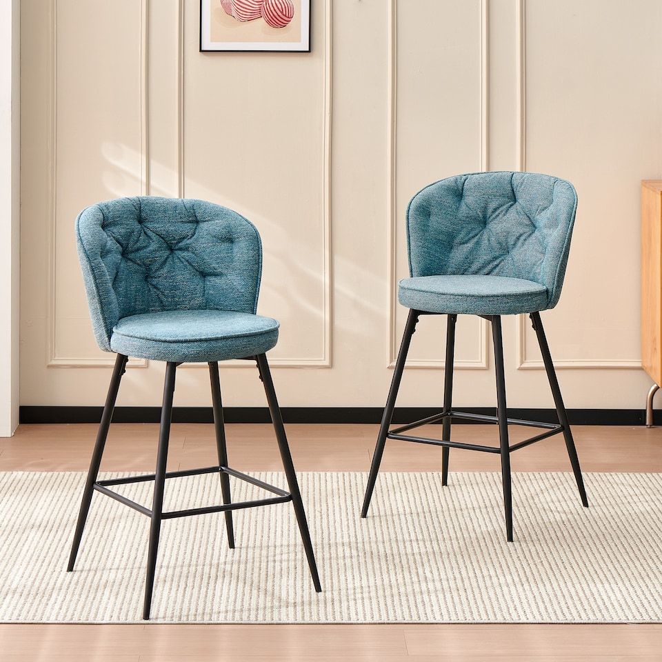 image 1 of SONARA Set of 2 Blended Woven Fabric Counter Height Bar Stools with Backrest | Blue