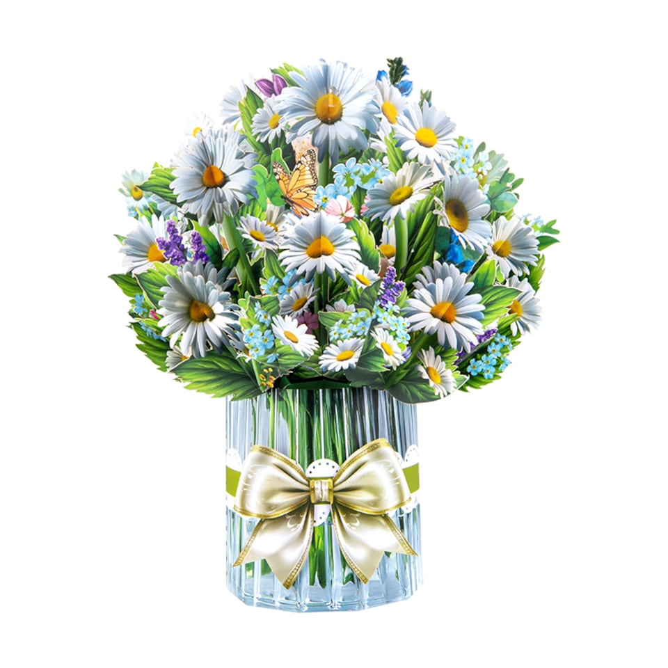 image 1 of Garden Grace Daisies & Butterflies 3D Pop Up Floral Vase Greeting Card