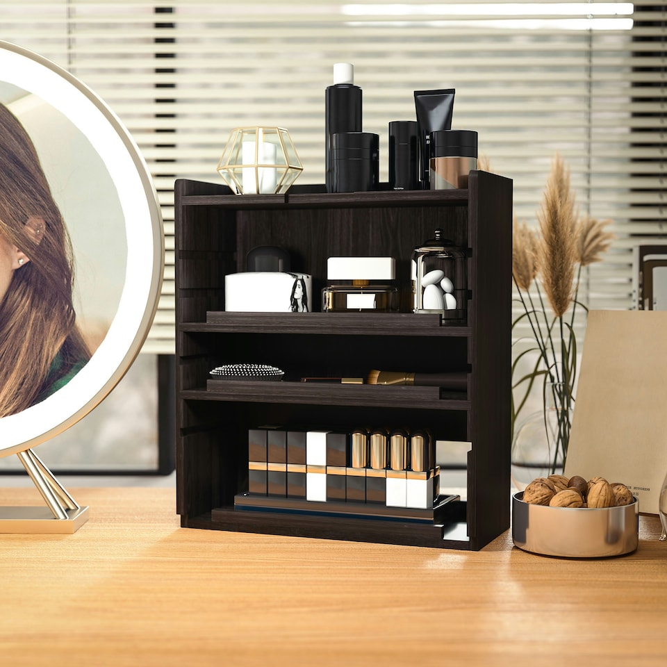 image 1 of HOMCOM 4-Tier Desktop Organiser with Cable Management for Stationery Dark Brown