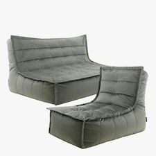icon Kota Velvet XL Bean Bag Sofa & Lounger Set Grey Bean Bag Chair Grey
