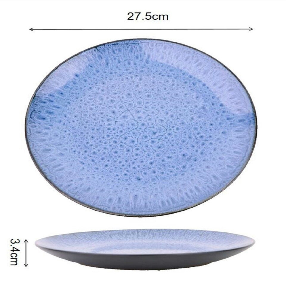 image 1 of 12pc Reactive Glaze Blue Dinner Set