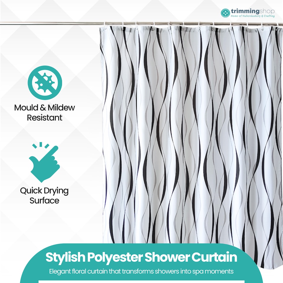 image 1 of Geometric Design Polyester Shower Curtain with 12 Hooks - 180x200cm