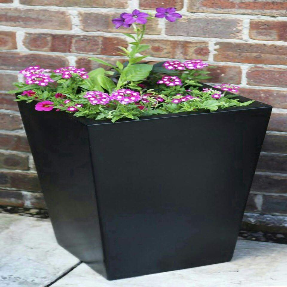 image 1 of Primrose Tall Flared Square Fibreglass Garden Planter Matt Black 120cm x 43cm