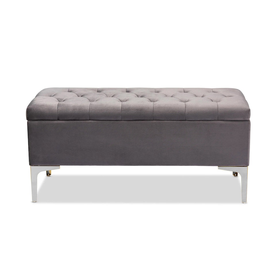 image 1 of Modena Storage Ottoman Bench, Ottoman Footstool with Legs, 150cm Plush Velvet Upholstered End of Bed Bench, Grey