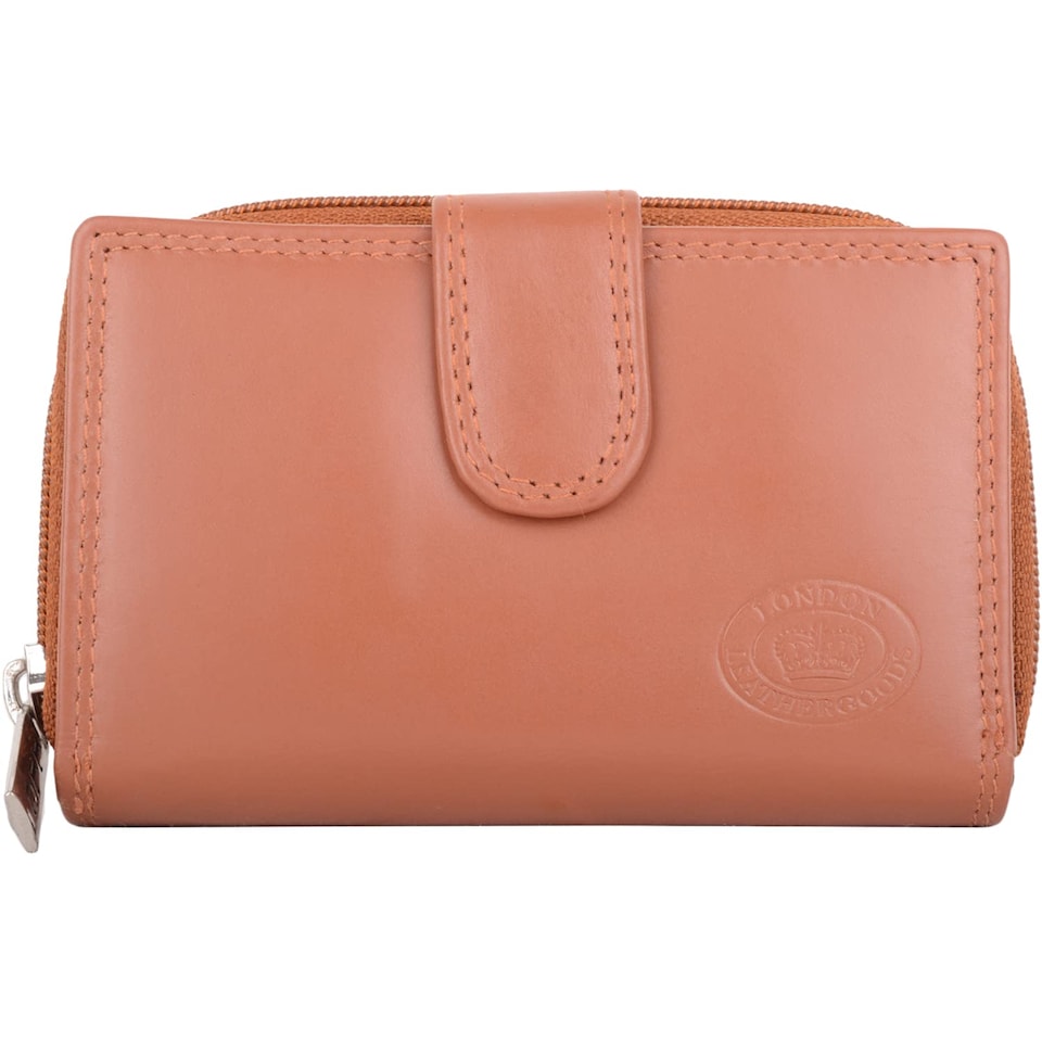 image 1 of London Leathergoods Womens Genuine Leather Magnetic Flap Zippered Money Holder Purse Wallet | Brown | Tan