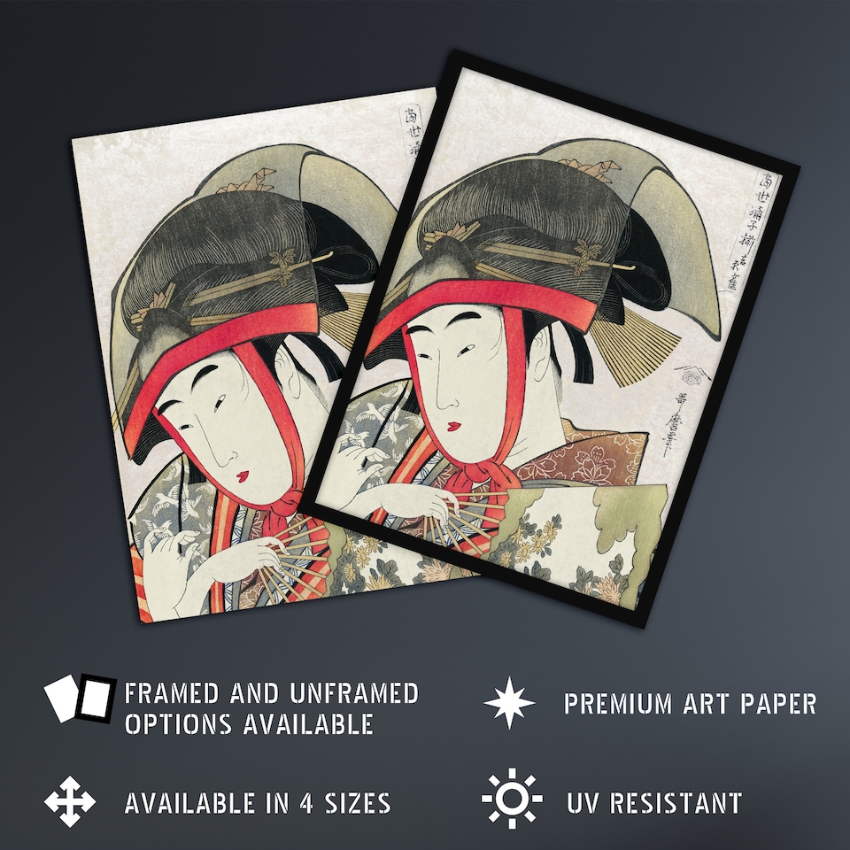 image 1 of Woman Dancer With Fan Vintage Japan Wall Art Print Kitagawa 18x24"