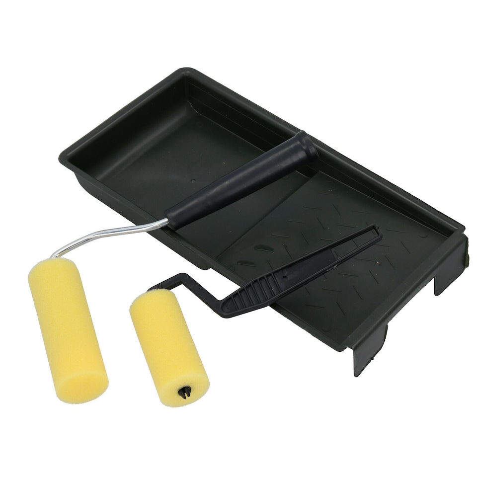 image 1 of 3” + 4” Mini Paint Roller Tray Set Foam Sleeves Rollers Solvent Based Painting