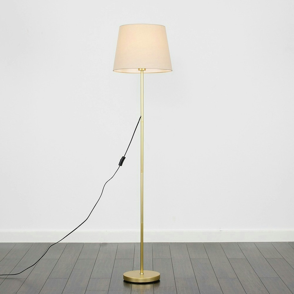 image 1 of ValueLights Charlie Gold Floor Lamp Beige Taper Shade