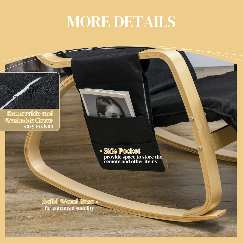 image 1 of HOMCOM Rocking Lounge Chair Recliner Relaxation Lounging Relaxing Seat with Adjustable Footrest, Side Pocket and Pillow, Black