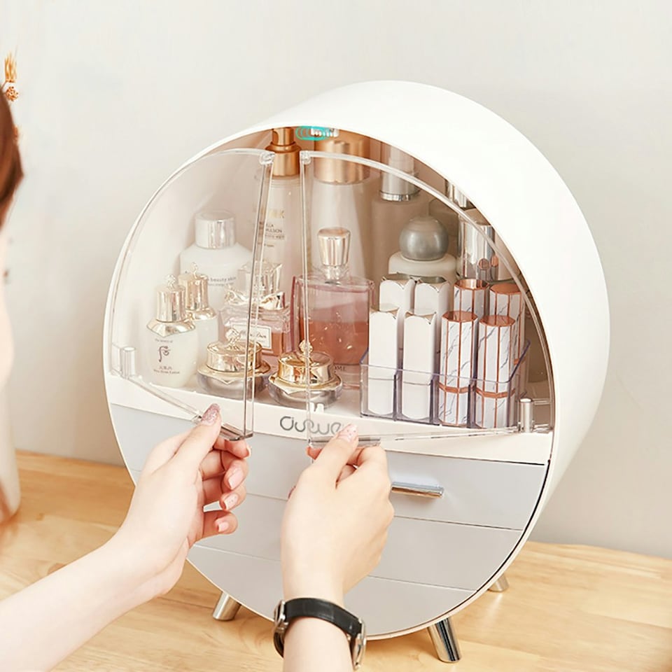 image 1 of Living and Home Dustproof Round Cosmetic Storage Box - Grey