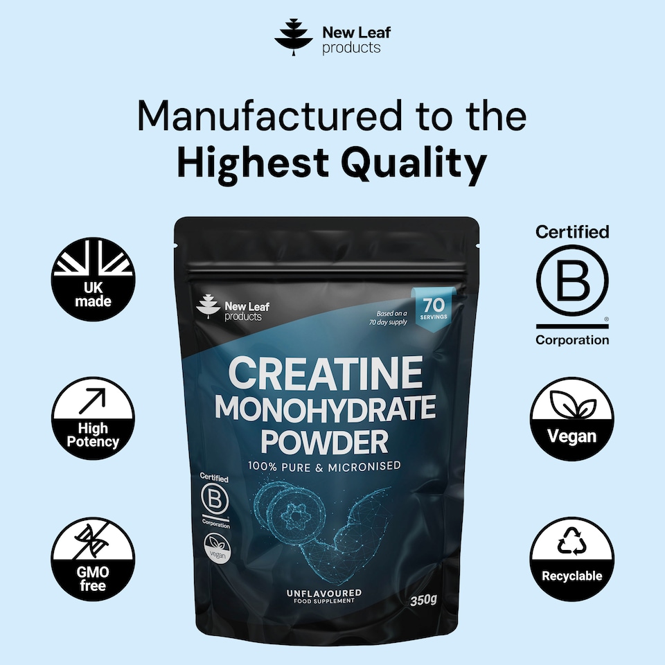 image 1 of New Leaf Creatine Monohydrate Powder 350g, Pure Micronized Powder Vegan