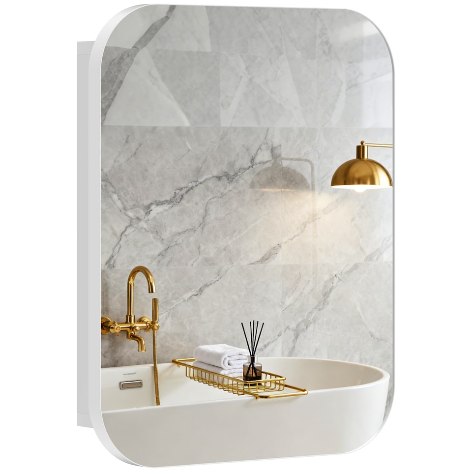 image 1 of HOMCOM Wall Mounted Bathroom Cabinet with Mirror Adjustable Shelves | White | White | 40.2W x 10.2D x 50.9H cm