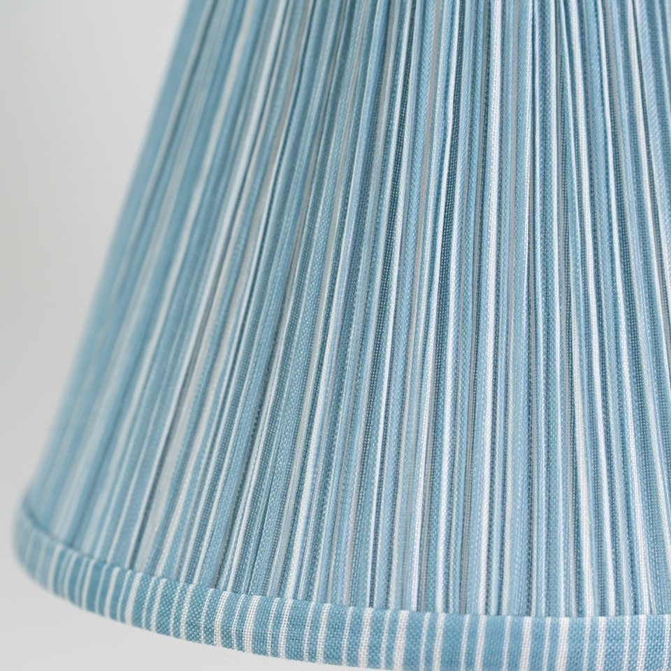 image 1 of ValueLights Laurenne Tapered Blue Pinstripe Fabric Pleated Easy Fit Large Lamp Shade & Bulb