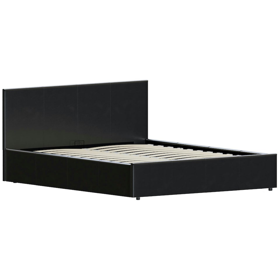 image 1 of Vida Designs Lisbon 5ft King Size Ottoman Bed Storage Faux Leather, Black, 150 x 200cm