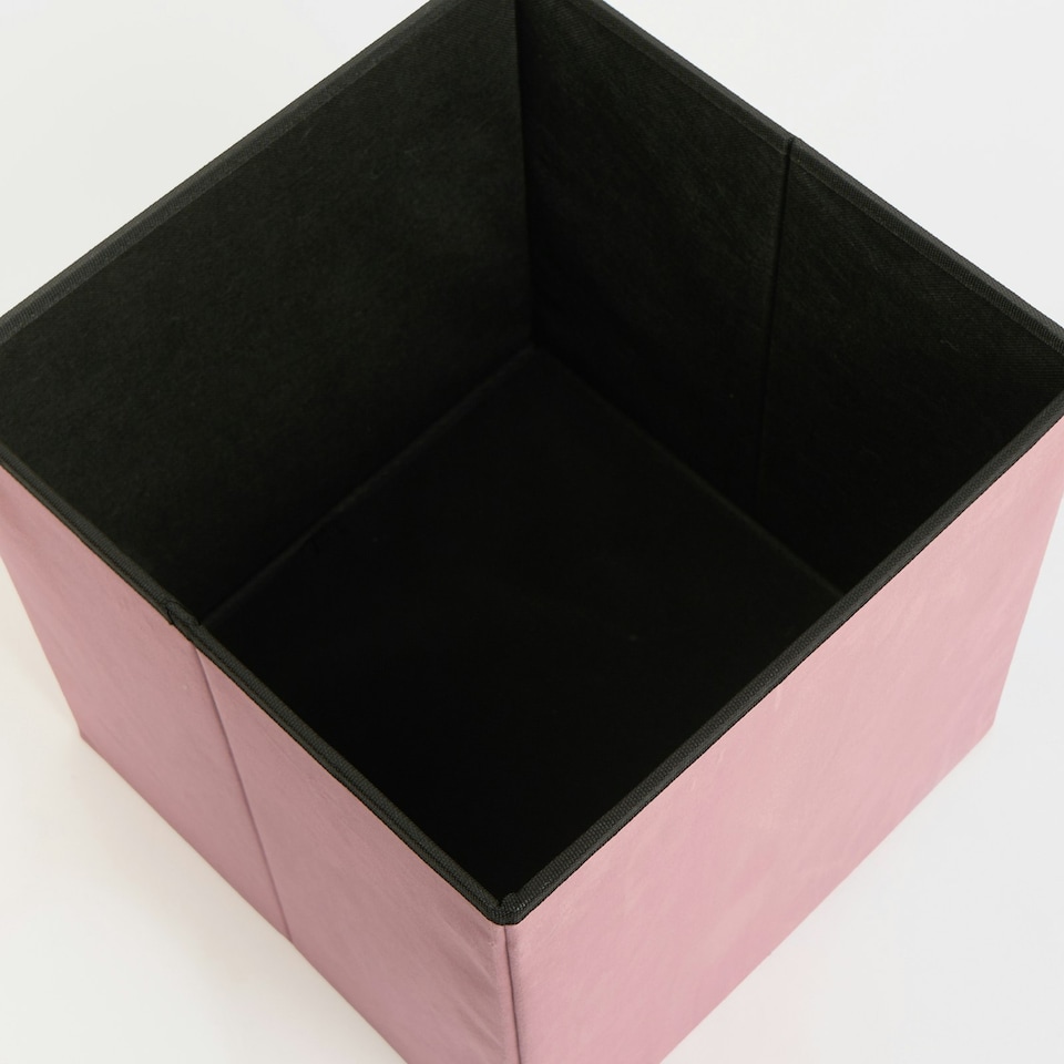 image 1 of OHS Matte Velvet Soft Foldable Cube Footstool Seat Storage Organiser Ottoman Pink | Blush Pink