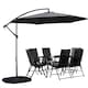 image 1 of Outdoor 6 Person Rectangular Glass Top Garden Dining Table Chairs With Grey Banana Parasol and Base