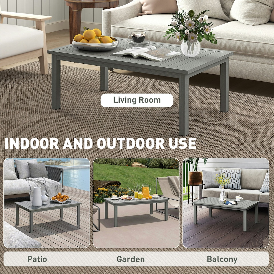 image 1 of Outsunny Garden Aluminium Outdoor Coffee Table Patio Table w/ Grey Grey | Grey