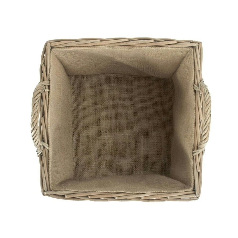 image 1 of Small Antique Wash Square Hessian Lined Log Basket Brown