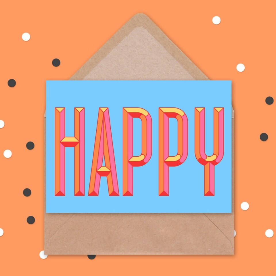 image 1 of Retro Style Bright Word Happy Birthday Card