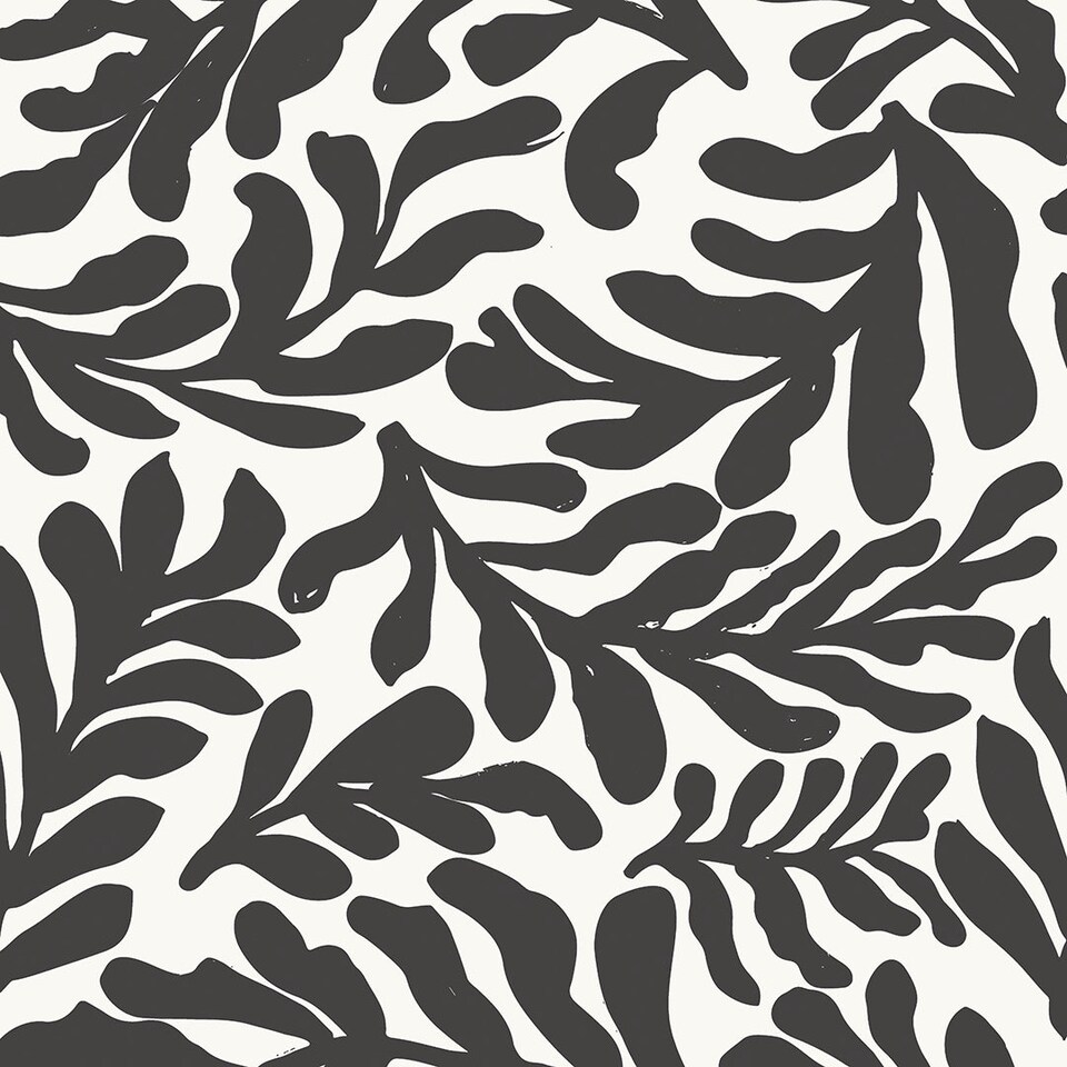 Sample of Coral Leaf Wallpaper in Charcoal on White | Grey | Charcoal