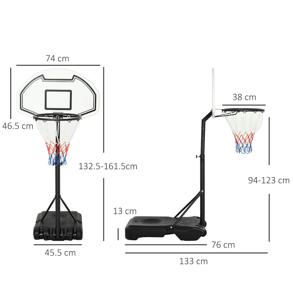 image 1 of HOMCOM Basketball Stand and 94-123cm Height Adjustable Hoo