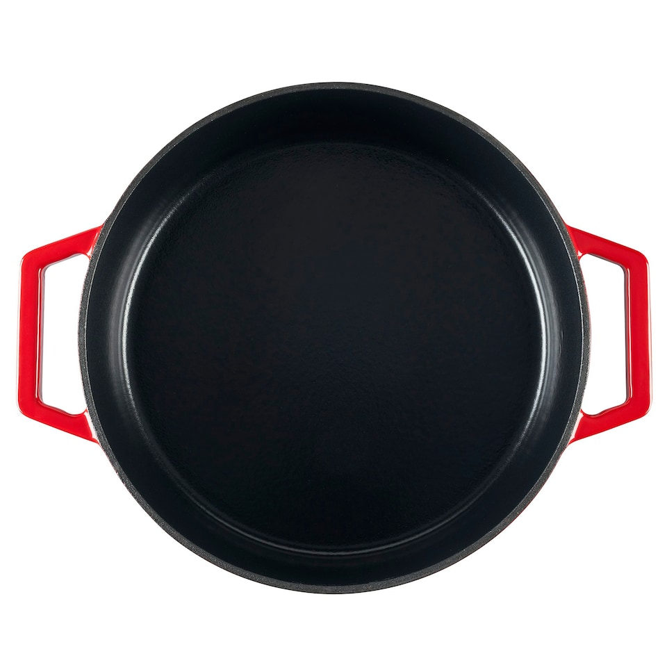 image 1 of Cooks Professional Cast Iron Casserole 28cm Shallow | 4.3L Capacity | Enamelled Inside & Out | Graduated Red