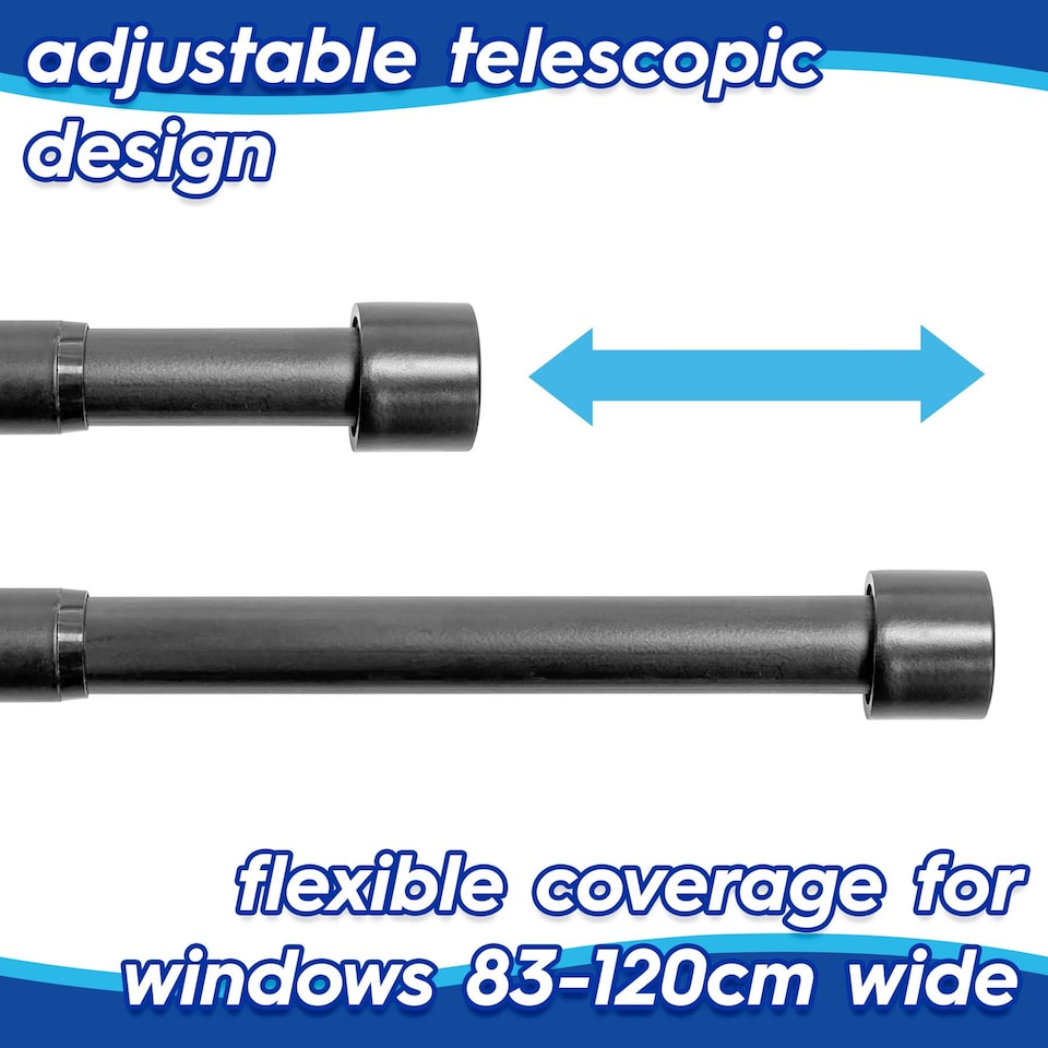 image 1 of Harbour Housewares Extendable Metal Curtain Pole Kit - 83 to 120cm - Matt Black