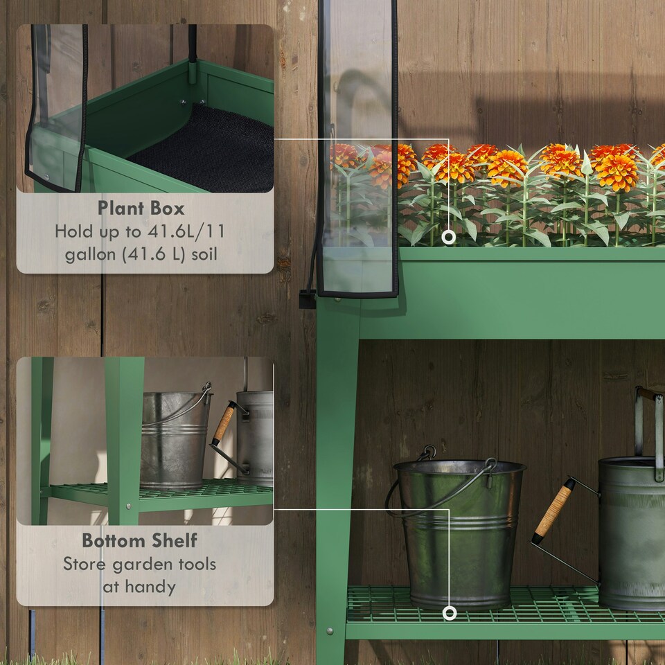 image 1 of Outsunny Mobile Raised Garden Bed with Greenhouse Cover, Green Green